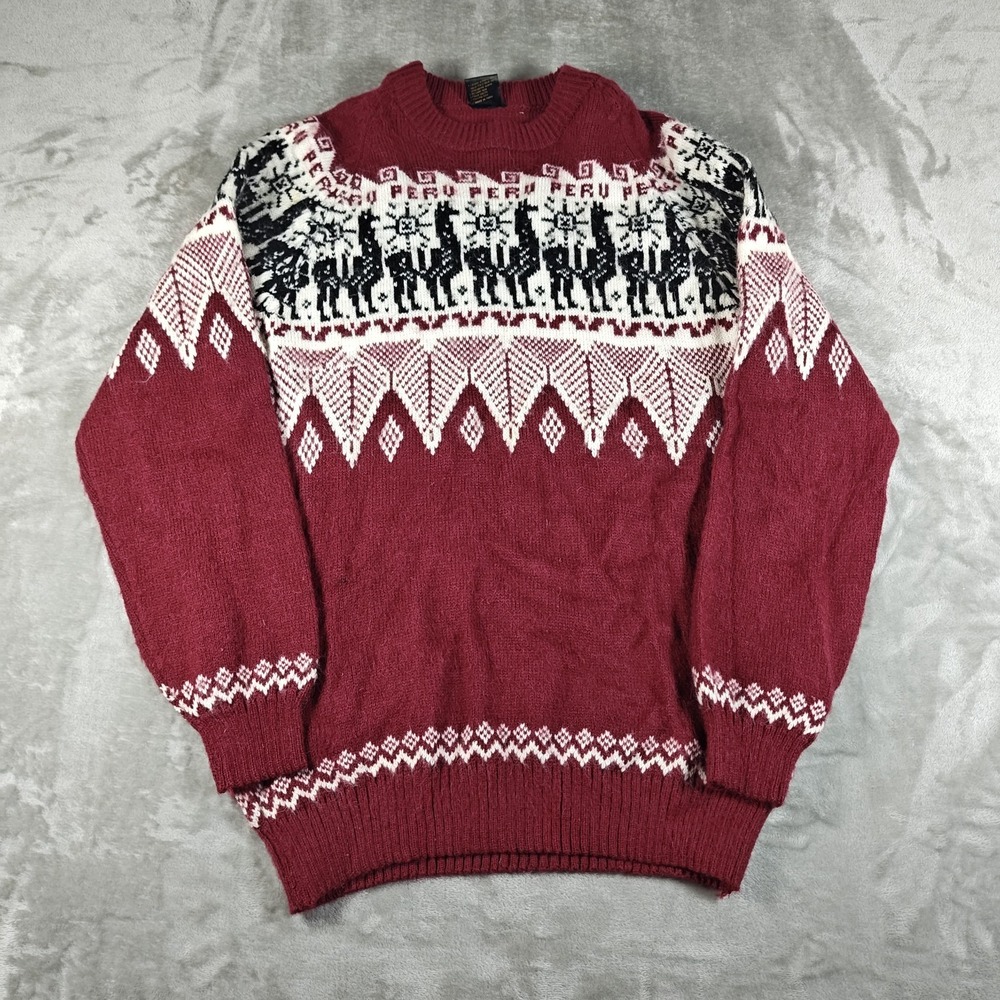 Vintage Alpaca Andina Sweater Womens Large Boho Llama Fair Isle Peru 90s Cottage